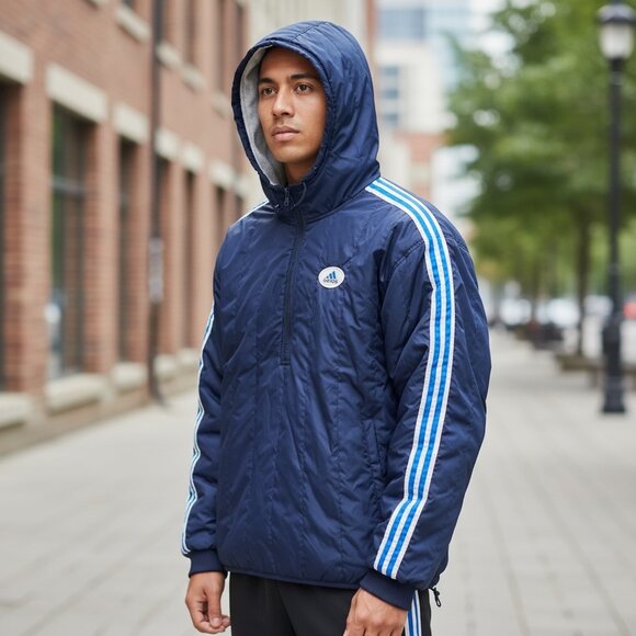 Adidas Mens L Reversible Pullover Vintage Hoodie Large READ - Picture 1 of 11